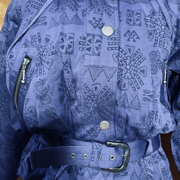 Vtg 80s Nils Womens Ski Jacket Size 6 Belted Hooded  Purple Aztec Print With Cap - Picture 5 of 16
